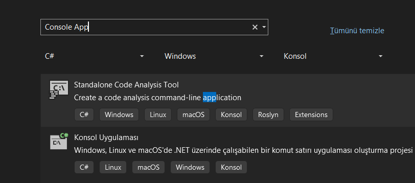 Hello World Uygulaması | C# ile Console Uygulamalarına Giriş hello world uygulaması proje türü seçimi